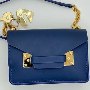 SOPHIE HULME Nano Milner Blue Leather Crossbody Bag Gold Hardware Charm EUC